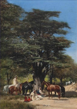 Víctor Huguet Painting - Descansando bajo un árbol Victor Huguet Orientalista